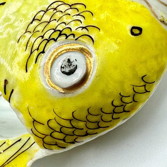 Antique Chinese Hand-Painted Fish Shaped Ceramic Dish Qing Dynasty Yellow - Picture 10 of 10